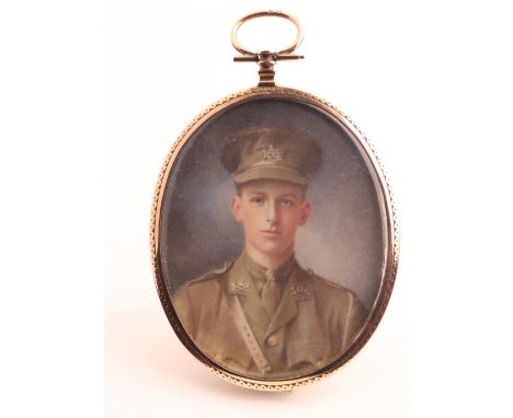 λ English School c.1914-18Portrait miniature of an officerIn a gilt frame with a hair back, oval62 x 51mm