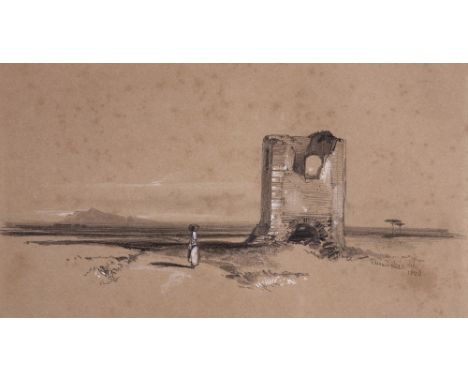 Edward Lear (1812-1888)Desert landscape with ruinSigned and dated 1846Pencil heightened with white on buff paper12.5 x 23cm; 