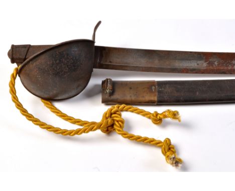 *A mid 19th Century French naval cutlass, the single-edged slightly curved blade engraved with anchor to both sides, the iron