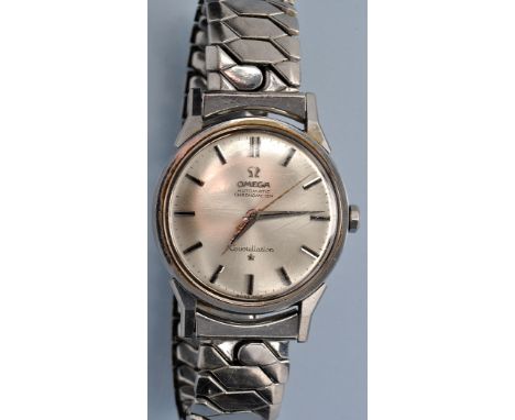 Omega Constellation: a gentleman's stainless steel automatic chronometer wristwatch, circular silvered baton dial, flexible s