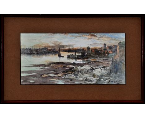 Thomas Swift Hutton
(1860- after 1935)
"Mouth of River Tyne"
signed; with inscription on a label verso
watercolour
16.5 x 34c