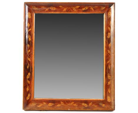 An 18th Century style Dutch marquetry inlaid mahogany wall mirror, the rectangular plate surrounded by floral decorations, 22