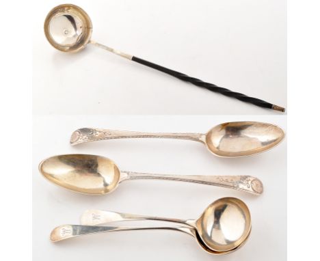 Two George III table spoons, by William Stalker and John Mitchison, Newcastle 1774, Old English pattern with feather edge, en