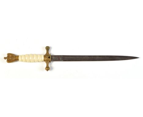 A German Second World War Kriegsmarine dagger, by WKC, the double-edged fullered etched blade decorated with anchor, dolphins