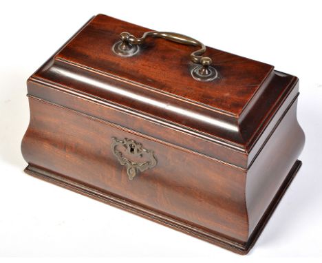 A Regency amboyna sarcophagus form tea caddy, 9 x 6 x 6in (23 x 15 x 15cms); together with a George III mahogany tea caddy, t