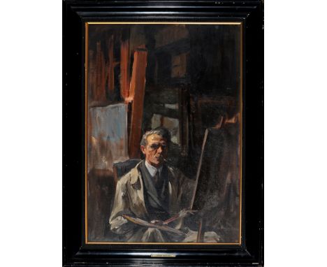 J*** Edgar Mitchell
(1871-1922)
A portrait of the Artist seated in his studio
oil on canvas
63.5 x 44cms; 25 x 17 1/4in.