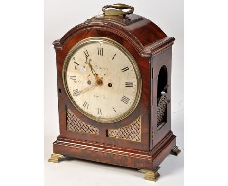 *An early 19th Century mahogany bracket clock, later signed Mummery, Dover, two train movement with engraved backplate and tw