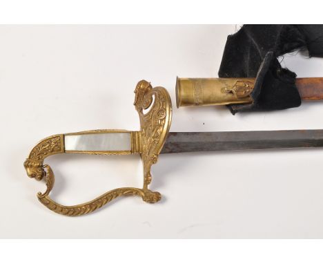 *A French Infantry Officer's dress sword, c.1860, the diamond-shaped tapering blade on giltmetal hilt, the scrolling guard de