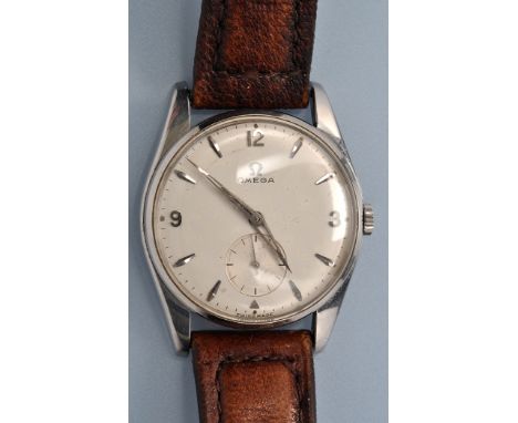 Omega: a gentleman's stainless steel wristwatch, the arrow and Arabic dial with subsidiary seconds dial, 32mm diameter, the m