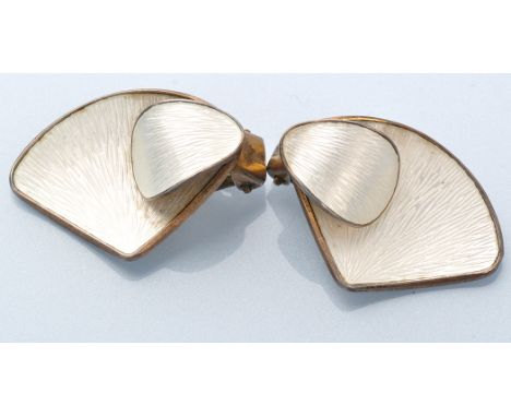 A pair of white enamel silver ear clips, by Ivar T. Holth, Oslo, Norway, of modern design, each 3cms high.
