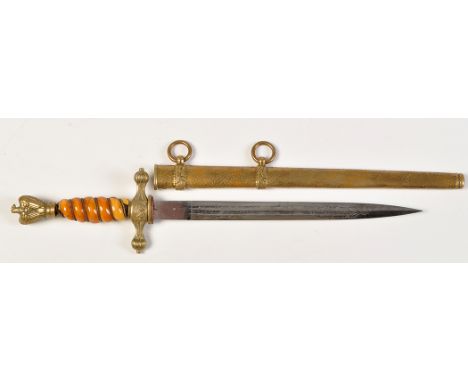 A German Second World War Kriegsmarine dagger, by F.W. Holler, Solingen, with double-edged fullered etched blade, brass cross