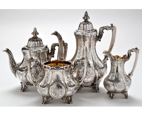 A Victorian four-piece tea and coffee service, by Charles Reilly and George Storer, London 1850-51, each piece of baluster fo
