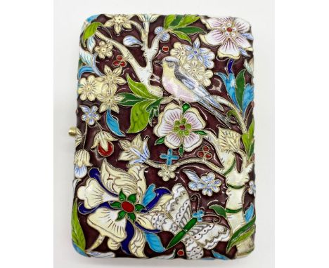 Rare antique Russian silver gilt and enamel cigarette case. Elegant floral decoration throughout. Gilt interior. Dimensions: 