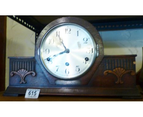 MANTEL CLOCK. Oak cased Westminster chime mantel clock with key attributed to Sgt Harry A Coombs, Warrington Borough Police