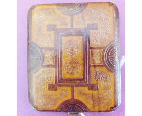 VINTAGE FOLDING CARD CASE. Vintage Italian leather folding card case with brass fittings