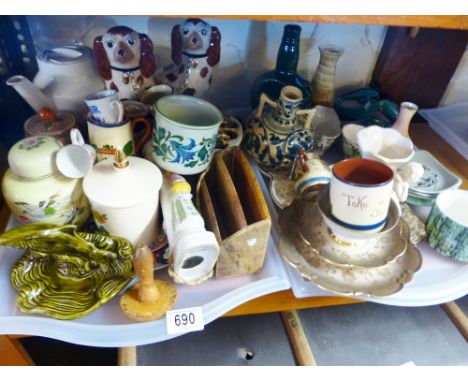 MIXED CERAMICS. Two trays of mixed ceramics including Staffordshire spaniels and Poole etc