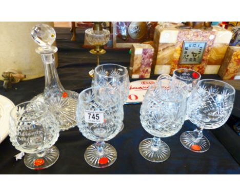 WINDSOR CRYSTAL. Eight pieces of Windsor cut crystal including ships decanter