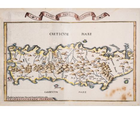 Greece.- Fries (Lorenz) Tabu. Nova Candie [Crete], map of Crete after Waldseem&uuml;ller, title banderole above, probably fro