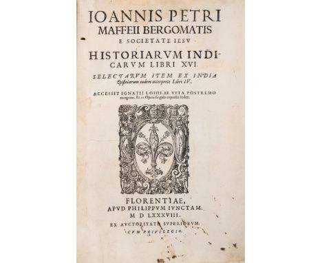 Maffei (Giovanni Pietro) Historiarum Indicarum libri XVI..., first edition, printer's device to title and final leaf verso, w