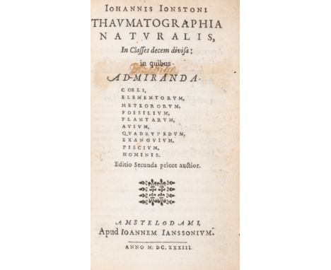 Natural world.- Geology.- Jonston (John) Thaumatographia naturalis, second edition, title with woodcut ornament, woodcut deco