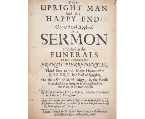 English Civil War.- Whitlock (John) The Upright Man and His Happy End: Opened and Applyed in a Sermon preached at the funeral