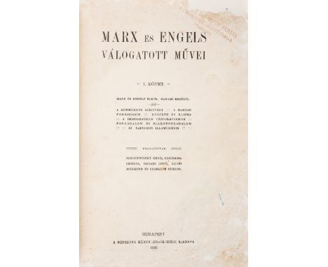 Marx (Karl) & Friedrich Engels. Válogatott Müvei, vol. 1 only, small loss to title affecting odd letter, previous owner's fad