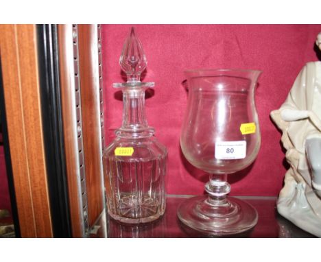 A 19th Century glass decanter and a 19th Century glass vessel