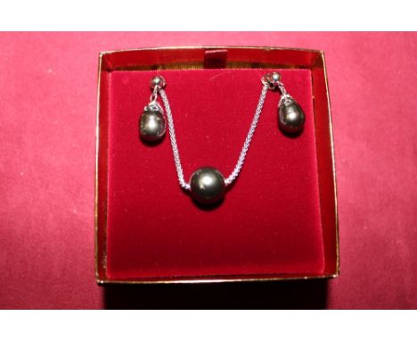 A pair of pearl earrings and necklace with sterling silver chain