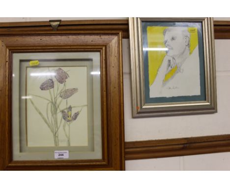 A pencil signed portrait and a floral print after Mackintosh