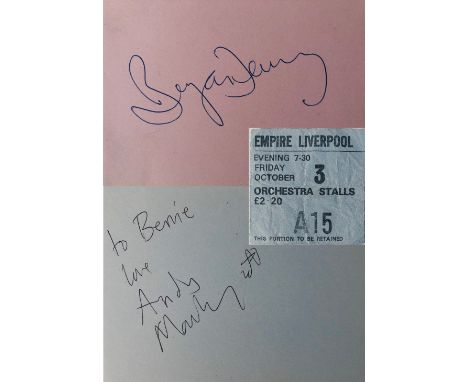 ANDY MCKAY AND BRYAN FERRY SIGNED. Two autographed pages to include signatures variously from: Bryan Ferry, Andy Mackay, memb