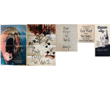 PINK FLOYD MEMORABILIA. Collection of Pink Floyd memorabilia to include: 1982 folded poster for The Wall (18.5 x 26"), ticket