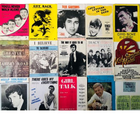 SONGBOOKS/PROGRAMMES/TICKETS - BOWIE AND MORE. Assorted music memorabilia to include: 3 ticket stubs (David Bowie New Bingley