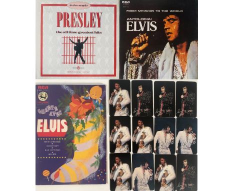 ELVIS VINYL/MEMORABILIA. Collection of Elvis vinyl/memorabilia to include: Twelve circa 1970s record label mini calendars, El