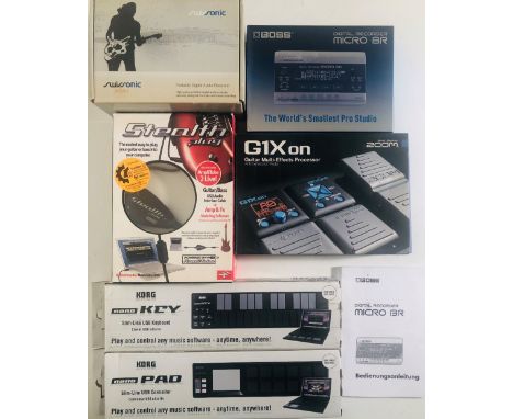 MUSIC RECORDING/PRODUCTION EQUIPMENT. Six items to include: A Boss Micro BR Digital Recorder, an IK Multimedia Stealth Plug, 