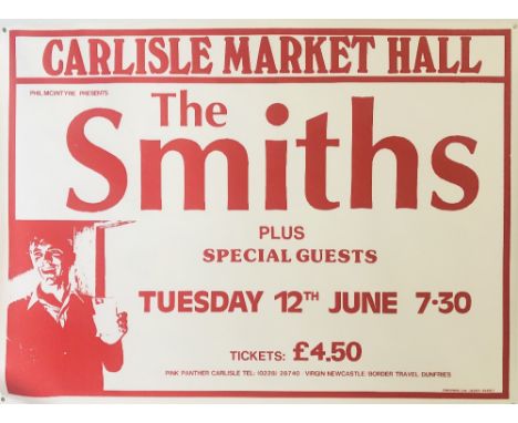 THE SMITHS 1984 CARLISLE POSTER. A rare example of an original poster for The Smiths 1984 date in Carlisle, UK. Measures 40 x