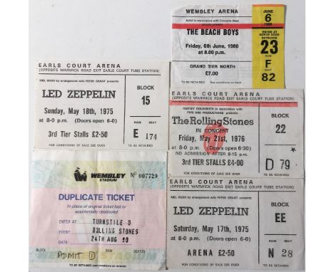 LED ZEPPELIN / ROLLING STONES TICKETS. Five tickets/ticket stubs to include: two original ticket stubs for Led Zeppelin at Ea