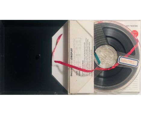 BOB DYLAN TAPE REEL. Likely a privately recorded tape reel (a boxed Phillips LP18 Longplay) with four pages of typed/handwrit