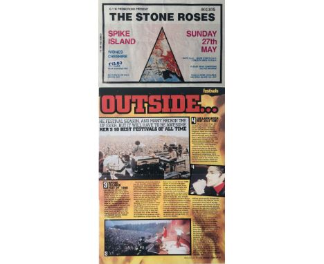 STONE ROSES SPIKE ISLAND TICKET. An original, numbered ticket for The Stone Roses infamous concert at Spike Island on 27th Ma