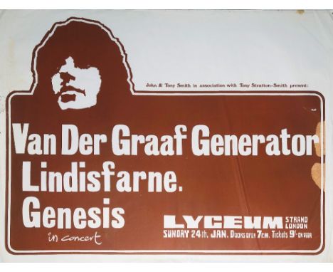 GENESIS/VAN DER GRAAF LYCEUM. An original poster for a January 1971 concert with Genesis and Van Der Graaf Generator at the L