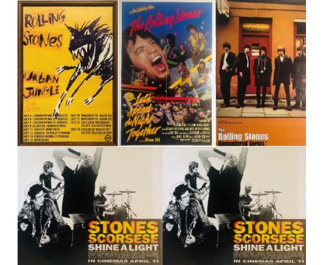 ROLLING STONES POSTERS. Five Rolling Stones posters to include: framed 1990 'Urban Jungle' UK tour poster with signatures not