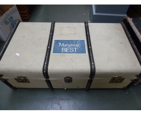 A vintage travel trunk (white) with metal strappings (distressed), 90cmW
