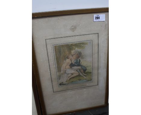 Engraving by I Conde after R Cosman R.A 'Polindo and Albarosa' hand coloured stipple engraving, published in 1789 by I. Conde