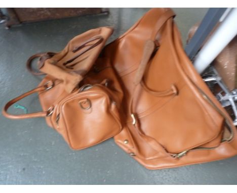 Two Condor leather hide travel cases with carry straps made in Argentina and a small 1950s vintage canvas holdall (3)