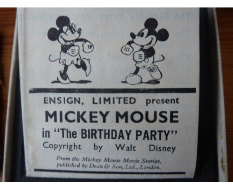 Mickey Mouse Magic Lantern Slides by Ensign Limited "The Birthday Party" in original box with leaflet (8 slides)