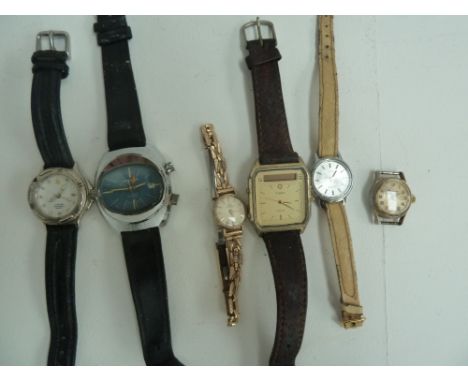A selection of wristwatches, including Memostar, Tissot, Ettienne, Sekonda, and Timex