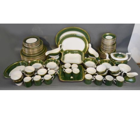 A Spode Royal Windsor Pattern Part Dinner Tea and Coffee Service decorated with a green ground and highlighted with gilt toge