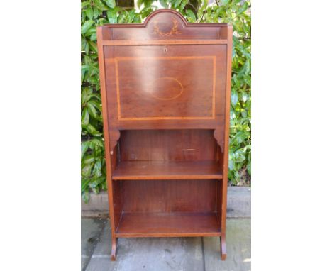 An Edwardian Mahogany Satinwood and Marquetry Inlaid Bureau with a fall front above a shelf 