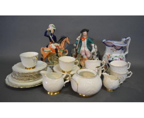 A Staffordshire Figure 'Emperor' together with another similar Staffordshire group, an Aynsley tea service and a large jug 