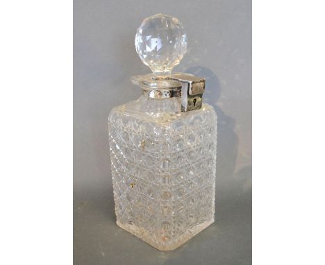 A London Silver and Cut Glass Decanter with Lock 