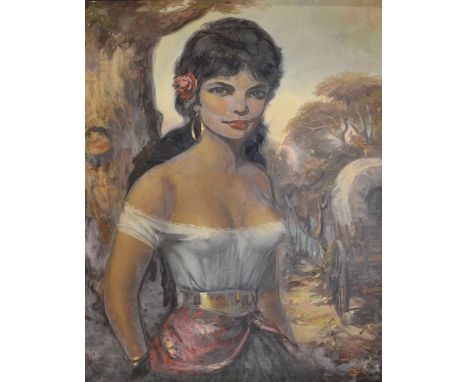 De PrieHALF LENGTH PORTRAIT OF A GIRLOil on canvas, signed, 80 x 59 cms 